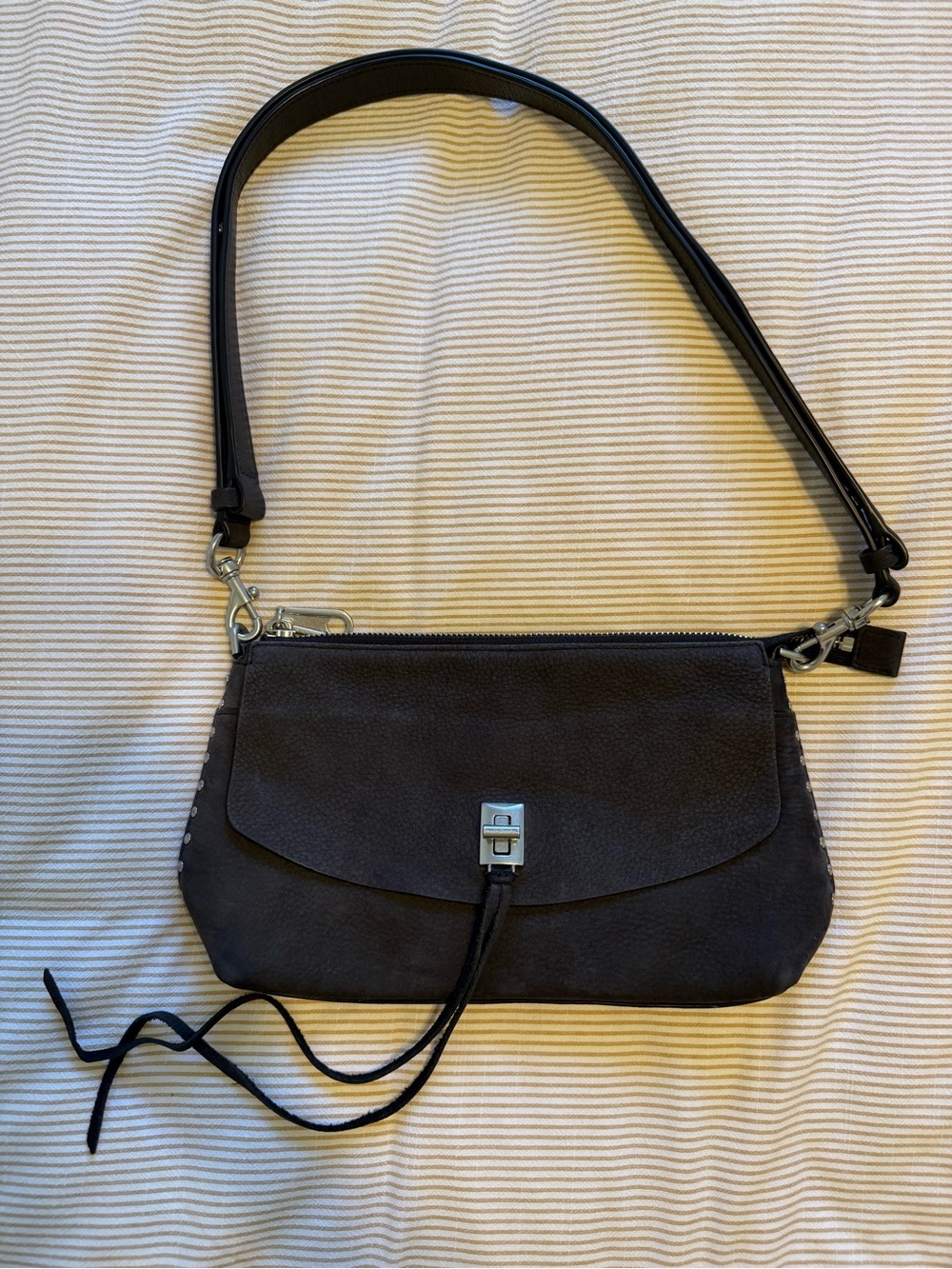 Rebecca Minkoff Gray Suede Shoulder Bag with Silver Hardware